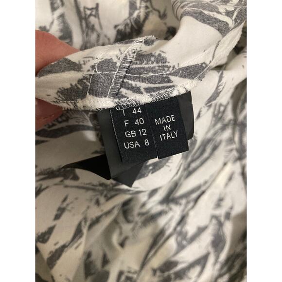 DEREK LAM White Black Cotton Printed Ruffle Wrap Midi Asymmetrical Skirt Size 8 - Picture 4 of 4